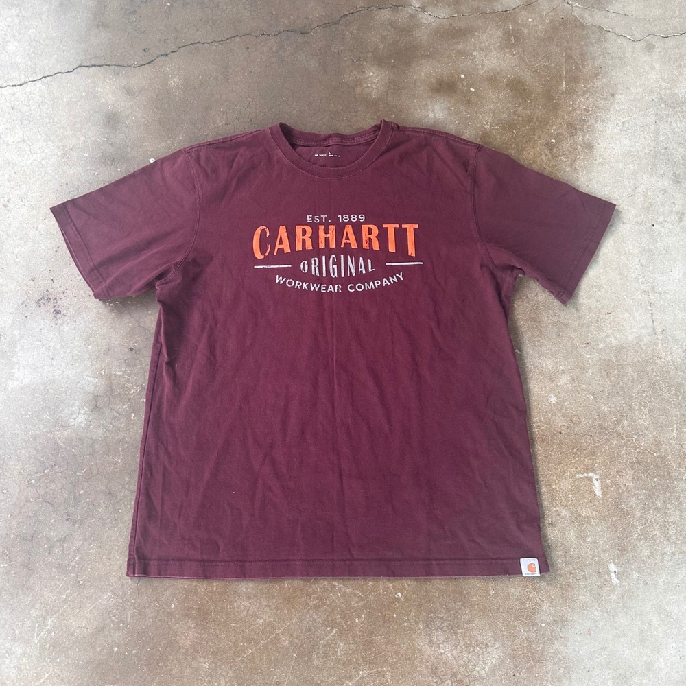Carhartt Graphic T-Shirt Mens L Burgundy Excellent Workwear Short Sleeve Cotton